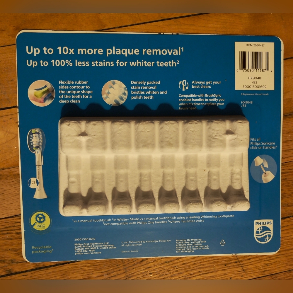 New! Philips Sonicare C3 Premium Clean Control 8-Pack Replacement Toothbrush NIB